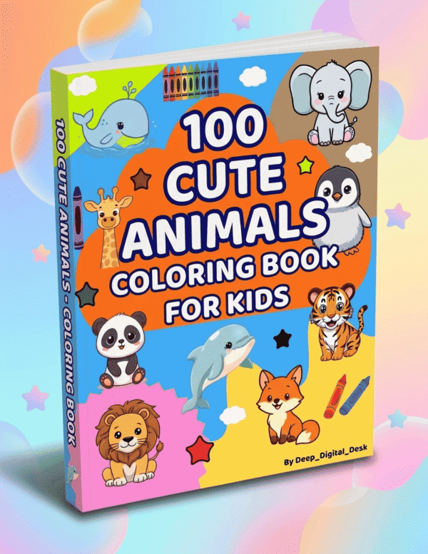 100 Cute Animals Coloring Book for Kids (Ages 3–8) | Printable PDF