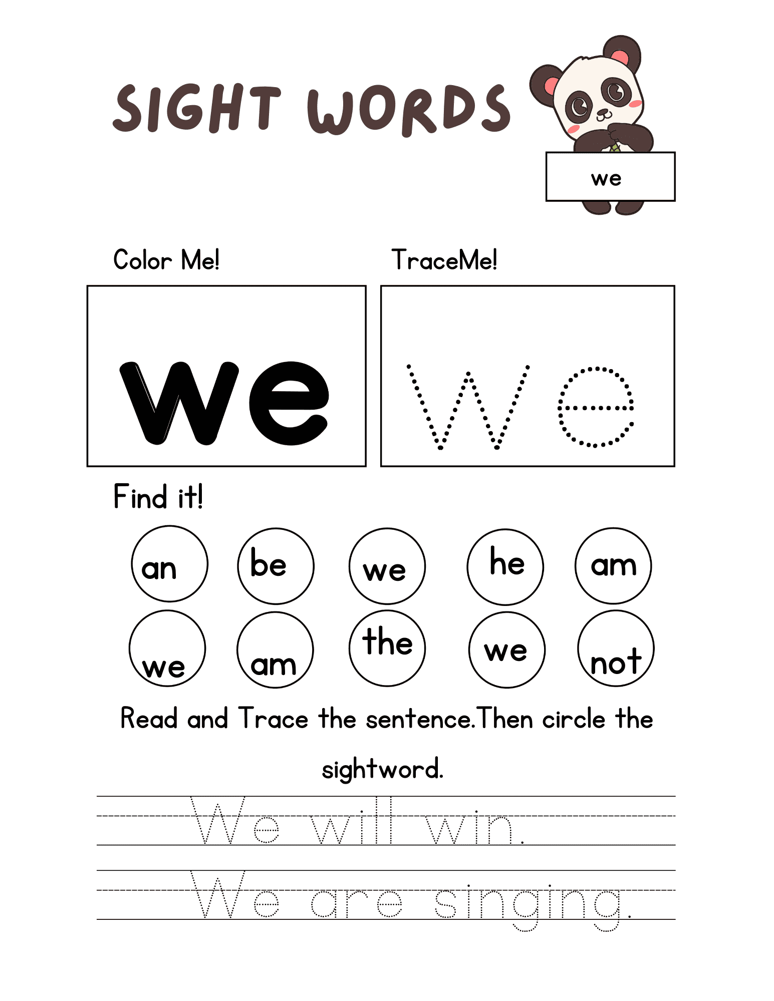 Sight Words Worksheets
