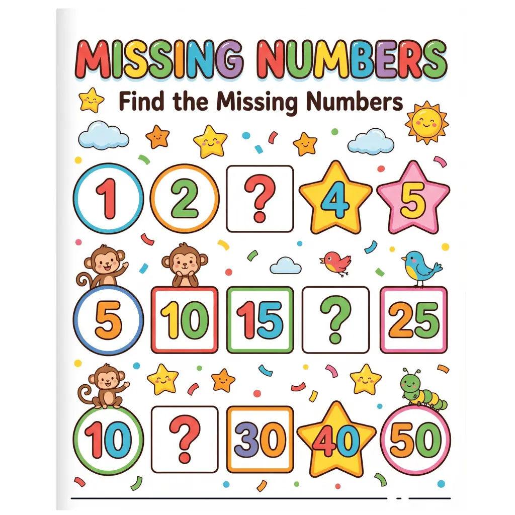 Free Missing Numbers worksheets for preschool kids