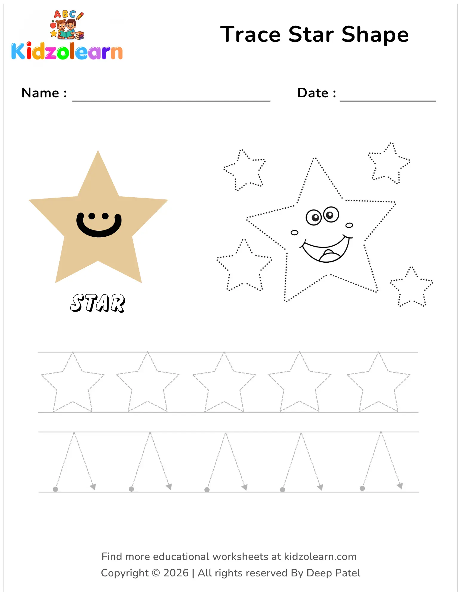 Free Trace Star Shape Worksheet for Kids – Printable PDF