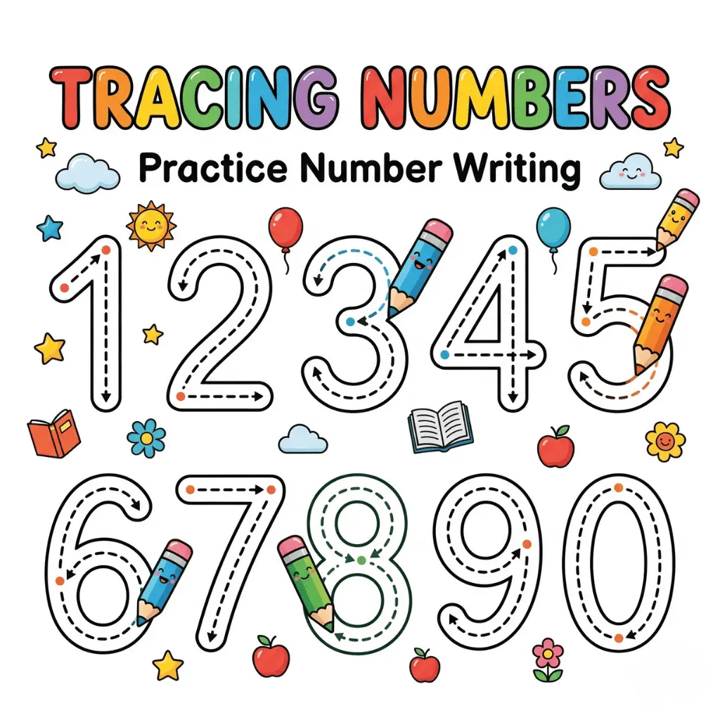 Free Tracing Numbers worksheets for preschool kids