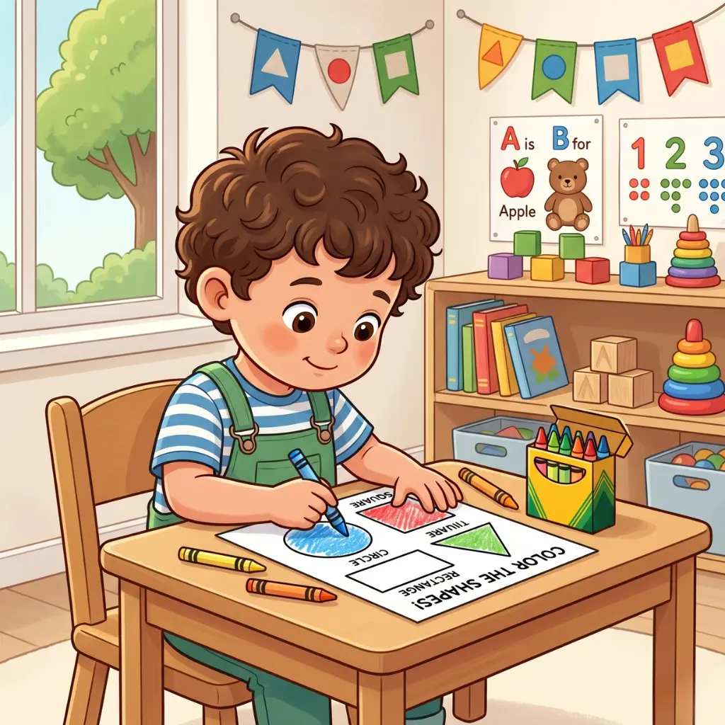 Free printable shapes colouring page for kindergarten children