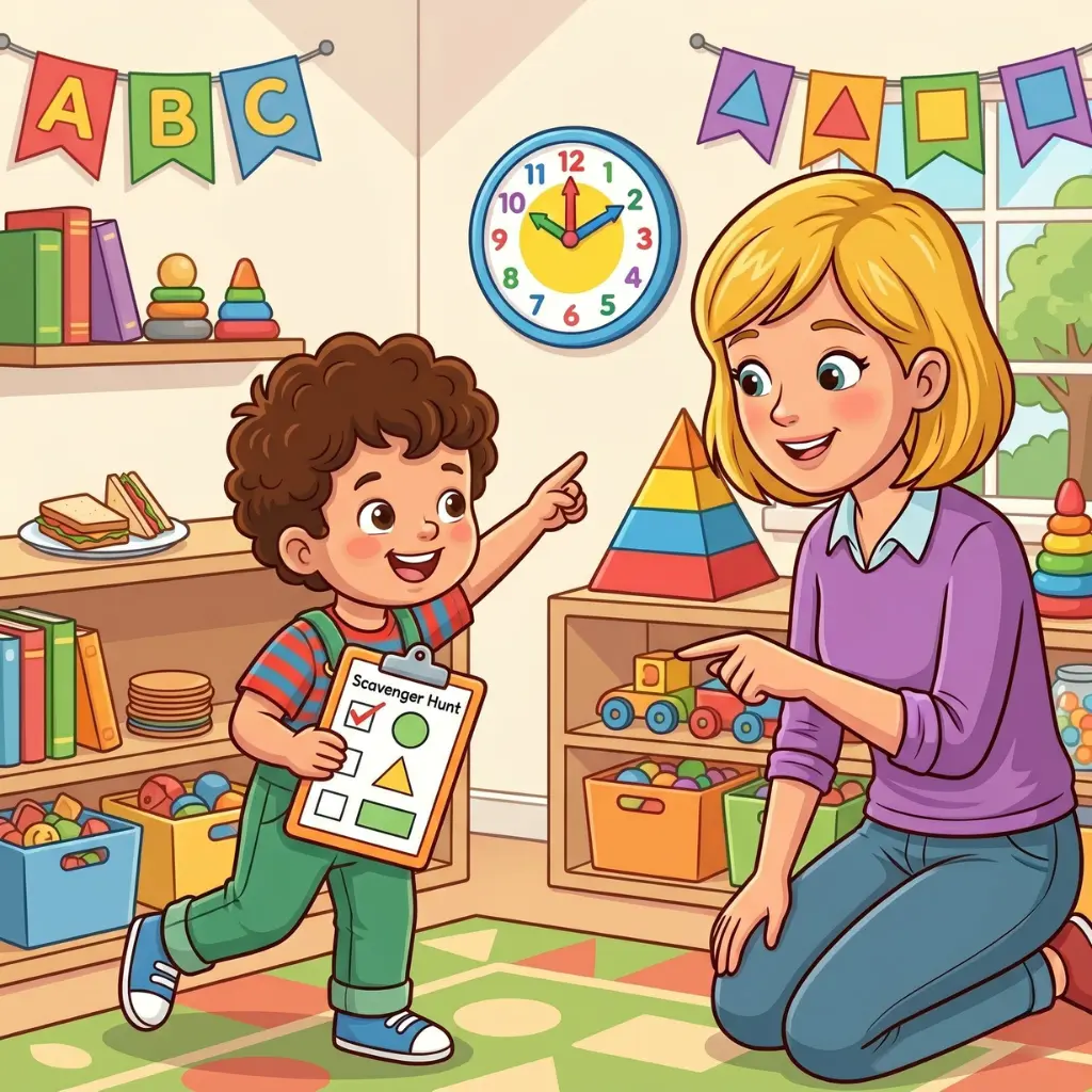 Shape scavenger hunt activity for teaching shapes to preschoolers