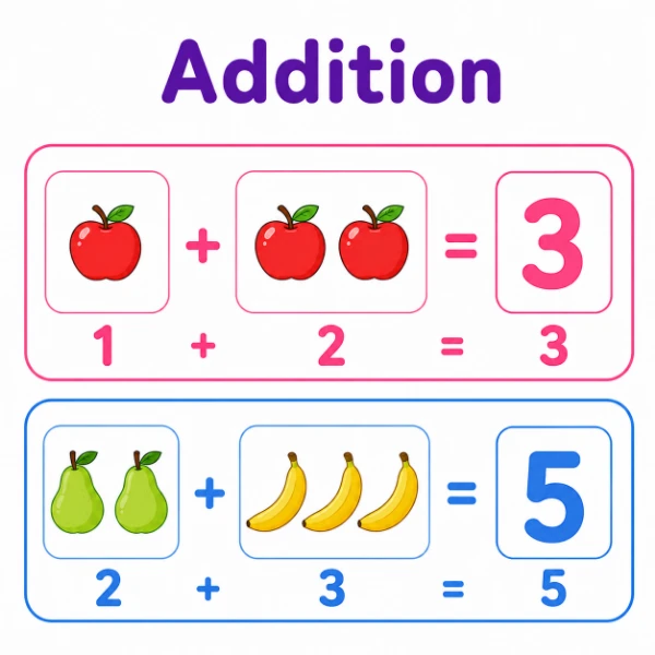 Free addition worksheets for kindergarten — simple equations picture addition and sums to 10 from Kidzolearn