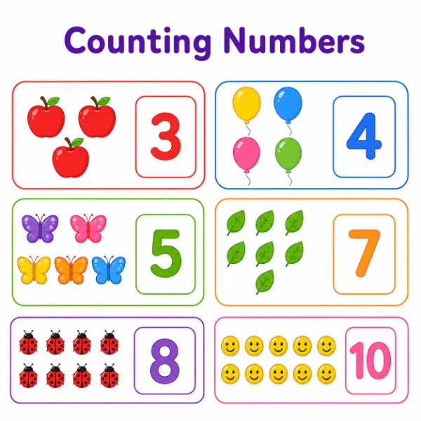 Free counting numbers worksheets for kindergarten — count to 10 count to 20 number lines and counting on from Kidzolearn