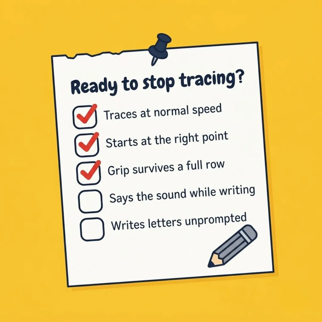 Checklist of five signs a child is ready to stop tracing letters and start writing letters independently