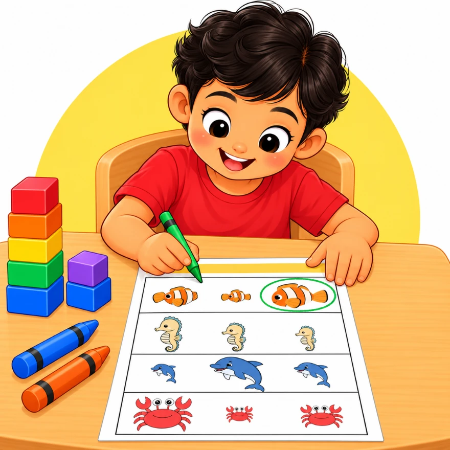 Greater than less than worksheets for kids with a boy comparing apples and numbers using greater than and less than signs